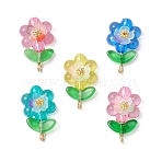 Luminous Transparent Resin Flower Pendants, with Transparent Acrylic Bead Frames & 304 Stainless Steel Loop, Real 24K Gold Plated, Mixed Color, 26x15x10mm, Hole: 3mm(PALLOY-JF03759-02-S)