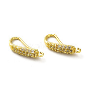 Brass Micro Pave Clear Cubic Zirconia Earring Hooks, Ear Wire, with Loops, Real 18K Gold Plated, 17.5x4mm, Hole: 1mm, 18 Gauge, Pin: 1mm(ZIRC-R112-08G)