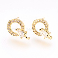 Brass Micro Pave Cubic Zirconia Stud Earring Findings, with Loop, Lead Free & Cadmium Free, Ring with Teardrop, Clear, Golden, 13.5x9x4mm, Hole: 1mm, Pin:0.6mm(X-KK-F753-09G-RS)