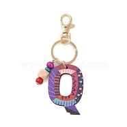 Wood Keychain, with Dye & Iron Key Ring, Letter Q, 11.6~12.1cm(KEYC-S256-01Q)