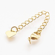 Brass Chain Extender, with Lobster Claw Clasps, Cadmium Free & Nickel Free & Lead Free, Long-Lasting Plated, Heart, Real 18K Gold Plated, 67x3mm, Hole: 2.5mm, Clasps: 10x6x3mm(KK-I633-79G-NR)