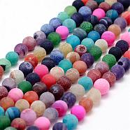 Frosted Natural Agate Beads Strands, Round, Dyed & Heated, Mixed Color, 6mm, Hole: 0.8mm, about 62~65pcs/strand, 15.1 inch(G-F367-6mm-08)