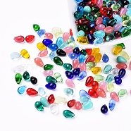 Czech Glass Beads, Transparent & Imitation Opalite, Top Drilled Beads, Teardrop, Mixed Color, 9.5x6mm, Hole: 0.8mm, about 357~363pcs/bag(GLAA-G070-11E)