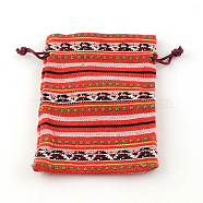 Ethnic Style Cloth Packing Pouches Drawstring Bags, Rectangle, Tomato, 14x10cm(X-ABAG-R006-10x14-01H)