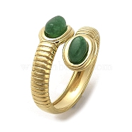 Green Natural Dyed Jade Snake Open Cuff Ring, Golden 304 Stainless Steel Finger Ring, US Size 7(17.3mm)(RJEW-C036-01B-G)
