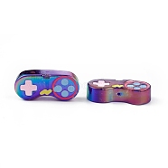Opaque Resin Enamel Beads, Rainbow Color Game Controller Bead, Colorful, 16.5x37.5x9mm, Hole: 1.5mm(X-RESI-I048-02A)