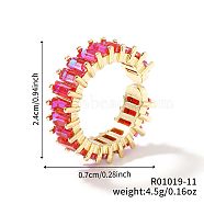 Brass Glass Cuff Rings, Open Rings for Women, Cerise(ZQ1341-11)