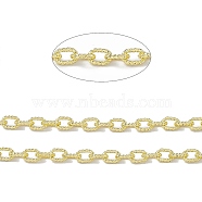 Handmade Brass Textured Cable Chains, Soldered, with Spool, Real 18K Gold Plated, Link: 6x4x1mm(CHC-F015-23G)