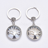 Opalite Keychain, with Brass Finding, Flat Round with Tree of Life, 64mm(KEYC-G043-C06)