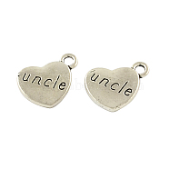 Tibetan Style Carved Word Uncle Alloy Heart Pendants, Cadmium Free & Lead Free, Antique Silver, 18x15x3mm, Hole: 3mm, about 208pcs/500g(TIBEP-Q043-199-RS)