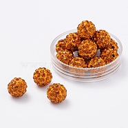 Pave Disco Ball Beads, Polymer Clay Rhinestone Beads, Round, Citrine, PP13(1.9~2mm), 6 Rows Rhinestone, 10mm, Hole: 2mm(RB-S604-1)