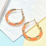 PVD Vacuum Plating 201 Stainless Steel Enamel Hoop Earrings for Women, with 304 Stainless Steel Pins, Real 18K Gold Plated, Mixed Color, 30x4mm, Pin: 1mm(EJEW-B016-33H)