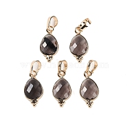 Natural Smoky Quartz Faceted Pendans, Golden Plated Brass Teardrop Charms, 17.5x9x3.5mm, Hole: 6x3.5mm(KK-L218-004G-05)