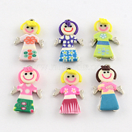 Handmade Zinc Alloy Polymer Clay Girl Pendants, Platinum Metal Color, Mixed Color, 29~31x17x4~5mm, Hole: 2~3mm(CLAY-Q222-02)