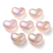 UV Plating Rainbow Iridescent Imitation Jelly Acrylic Beads, Heart, Pink, 16x21x11mm, Hole: 2mm(OACR-C007-08B)