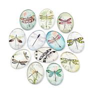 Flatback Glass Cabochons, for DIY Projects, Dragonfly Pattern, Oval, Mixed Color, 25x18x5.5mm(GGLA-S034-25x18-007)