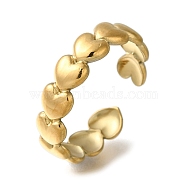 Heart 304 Stainless Steel Open Cuff Ring for Women, Real 18K Gold Plated, Adjustable(RJEW-F161-02G-21)