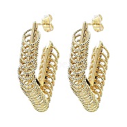 Brass Rhombus with Rings Stud Earrings, Half Hoop Earrings, Real 16K Gold Plated, 43x25x7.5mm(EJEW-E600-02G)