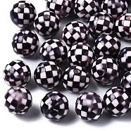 Opaque Printed Acrylic Beads, Round, Black, 11.5~12x11mm, Hole: 2.5mm(MACR-S271-12mm-24)