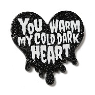 Acrylic Pendants, Valentine's Day Theme, YOU WARM MY COLD DARK HEART, Heart, 37x35.5x2.2mm, Hole: 1.6mm(OACR-B016-01D)