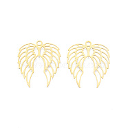 201 Stainless Steel Pendants, Etched Metal Embellishments, Wing, Real 18K Gold Plated, 40x33x0.3mm, Hole: 3mm(STAS-N102-09LG)