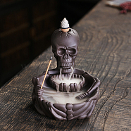 Porcelain Incense Burners, Halloween Skull Backflow Incense Holders, Home Office Teahouse Zen Buddhist Supplies, Indigo, 103x122x105mm(INBU-PW0001-06A)