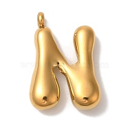 Ion Plating(IP) 304 Stainless Steel Pendants, Letter Charm, Golden, Letter N, 24x16.5x6mm, Hole: 2mm(STAS-M017-08G-15)