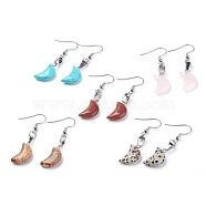 Natural & Synthetic Mixed Gemstone Dangle Earrings, Crescent Moon Earrings, with 304 Stainless Steel Earring Hooks, 51mm, Pin: 0.6mm(EJEW-JE02729)