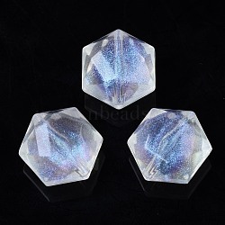 Transparent Acrylic Beads, Glitter Powder, Hexagon, Clear, 15x14x9mm, Hole: 1.5mm, about 390pcs/500g(OACR-N008-074)