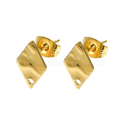 304 Stainless Steel Stud Earring Findings, Ion Plating(IP), Real 18K Gold Plated, Rhombus, 12x8mm,Hole:1.40mm(X-STAS-L024-003G-05)