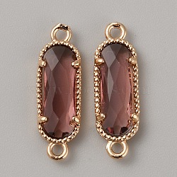 Golden Plated Brass Pave Glass Connector Charms, Faceted Oval Links, Indian Red, 22x7x3.5mm, Hole: 0.5mm(FIND-WH0110-728G-03)