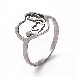 201 Stainless Steel Heart with Word Love You Finger Ring, Hollow Wide Ring for Women, Stainless Steel Color, US Size 6 1/2(16.9mm)(RJEW-J051-11P)