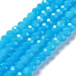 Baking Painted Imitation Jade Glass Bead Strands, Faceted Rondelle, Deep Sky Blue, 10x8mm, Hole: 1mm, about 63~65pcs/strand, 18.90''(48~50cm)(DGLA-A034-J10mm-A13)