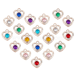 100Pcs UV Plating ABS Plastic Pendants, with Acrylic Rhinestone, Faceted, Heart, Mixed Color, 23x22x7mm, Hole: 3mm(KY-CA0001-16)