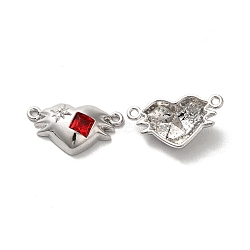 Alloy Connector Charms, Heart Links with Glass, Lead Free & Cadmium Free, Platinum, Red, 12x22x5mm, Hole: 1.4mm(PALLOY-K001-089P-01)