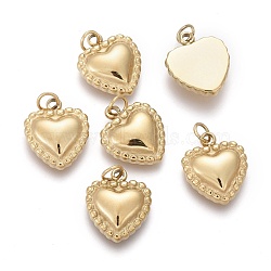 Ion Plating(IP) 304 Stainless Steel Charms, with Jump Ring, heart, Golden, 11.5x9.5x2.5mm, Hole: 2.5mm(STAS-F256-030G)