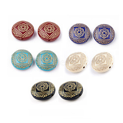 Plating Acrylic Beads, Golden Metal Enlaced, Flat Round with Flower, Mixed Color, 21.5x9mm, Hole: 2mm(X-PACR-Q102-54-M)