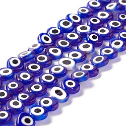 Handmade Evil Eye Lampwork Beads Strands, Heart, Blue, 6~7x8x3mm, Hole: 1mm, about 47~49pcs/strand, 13.19~13.98 inch(33.5~35.5cm)(LAMP-F023-B03)