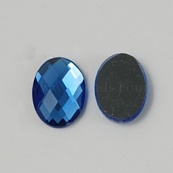 Electroplate Glass Cabochons, Flat Back & Back Plated, Faceted, Oval, Dodger Blue, 14x10x4mm(X-GGLA-R007-14x10mm-04)