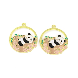 Golden Plated Alloy Enamel Pendants, Cadmium Free & Lead Free, Flat Round with Panda Charm, Tan, 28.5x25x2mm, Hole: 1.8mm(ENAM-Z017-08G-01)