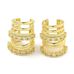 Brass Micro Pave Cubic Zirconia Cuff Earrings, for Women, Round Ring, Real 18K Gold Plated, 19.5x18mm(EJEW-C104-041G)