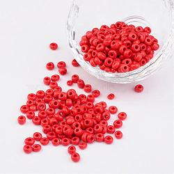 6/0 Opaque Colours Round Glass Seed Beads, Red, Size: about 4mm in diameter, hole:1.5mm, about 495pcs/50g(X-SEED-A010-4mm-45)