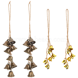 4Pcs 2 Style Iron Bell Pendant Decorations, with Jute Cord, Witch Bell for Door Knob, Wind Chimes, Mixed Color, 310mm and 410mm, 2pcs/style(HJEW-OC0001-16)