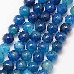 Natural Agate Bead Strands, Round, Grade A, Faceted, Dyed, Dodger Blue, 10mm, Hole: 1mm, about 37pcs/strand, 15 inch(X-G-K166-07F-10mm-03)