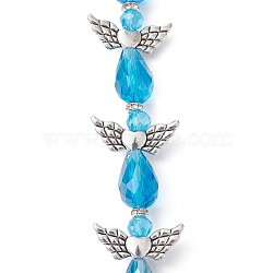 Angel Fairy Shape Electroplate Glass Beads Strands, with Tibetan Style Alloy Wing Beads, Sky Blue, 26~28x18~26x10mm, Hole: 0.8mm, about 4pcs/strand, 3.858~4.09''(9.8~10.4cm)(AJEW-JB01173-03)