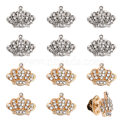 12Pcs 2 Colors Crystal Rhinestone Crown Lapel Pins, Alloy Badge for Backpack Clothes, Platinum & Golden, 14x18x3.5mm, Pin: 1mm, 6Pcs/color(JEWB-CA0001-37)