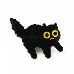 Cat Theme Enamel Pin, Electrophoresis Black Alloy Brooch for Backpack Clothes, Black, 30x27x1mm(JEWB-B005-08C)