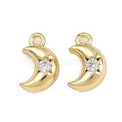 Brass Micro Pave Cubic Zirconia Pendants, Moon Charms, Rack Plating, Long-Lasting Plated, Lead Free & Cadmium Free, Real 18K Gold Plated, 9.5x6x4mm, Hole: 1.2mm(KK-A269-20G)