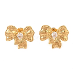 304 Stainless Steel Stud Earrings, with Rhinestone, Jewelry for Women, Bowknot, Real 18K Gold Plated, 16.5x20.5mm(EJEW-Z063-06G)