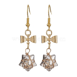 Glass Star Dangle Earrings, Golden 304 Stainless Steel Bowknot Drop Earrings, Dark Slate Gray, 48x12.5mm(EJEW-JE05548-04)